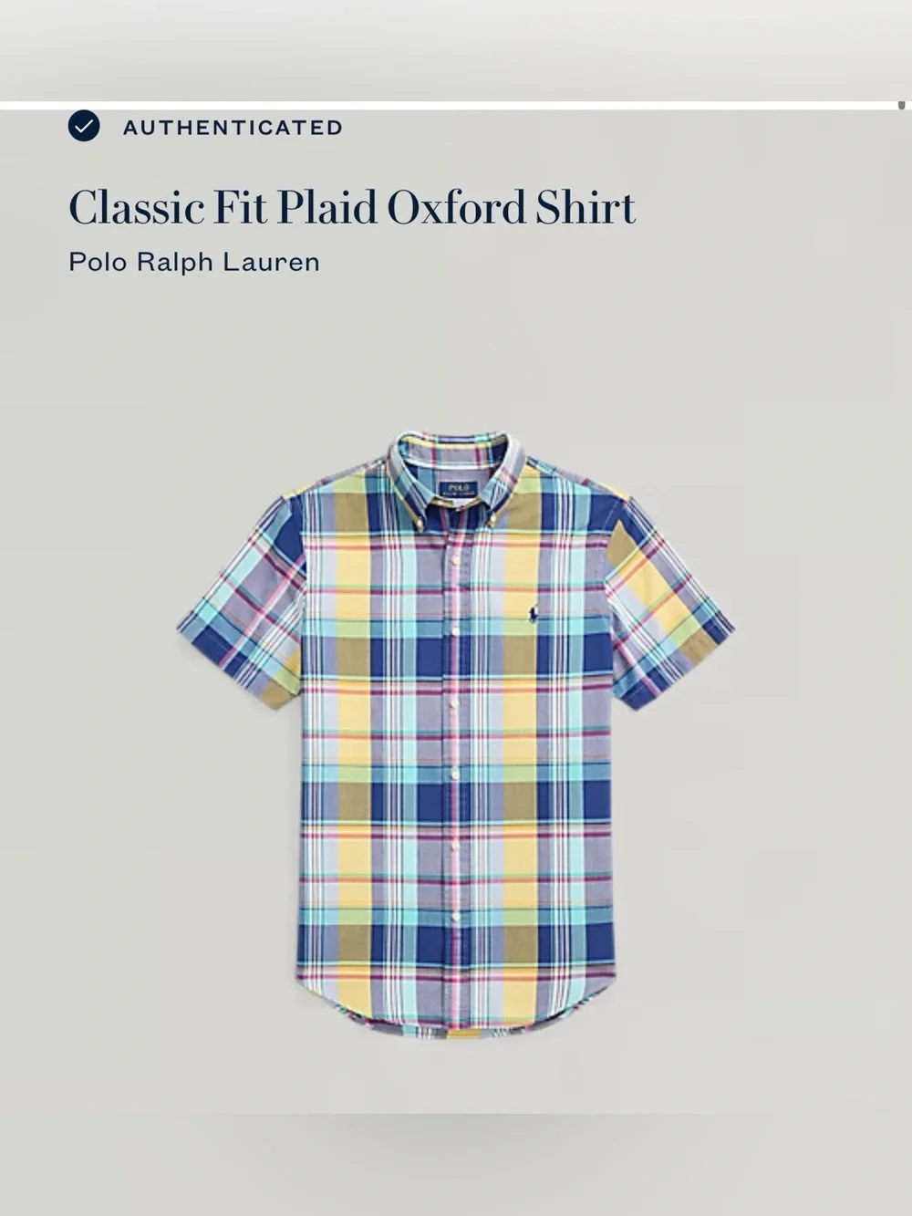 Polo by Ralph Lauren Blue, Yellow and Green Plaid Short-Sleeve Button-Down Shirt